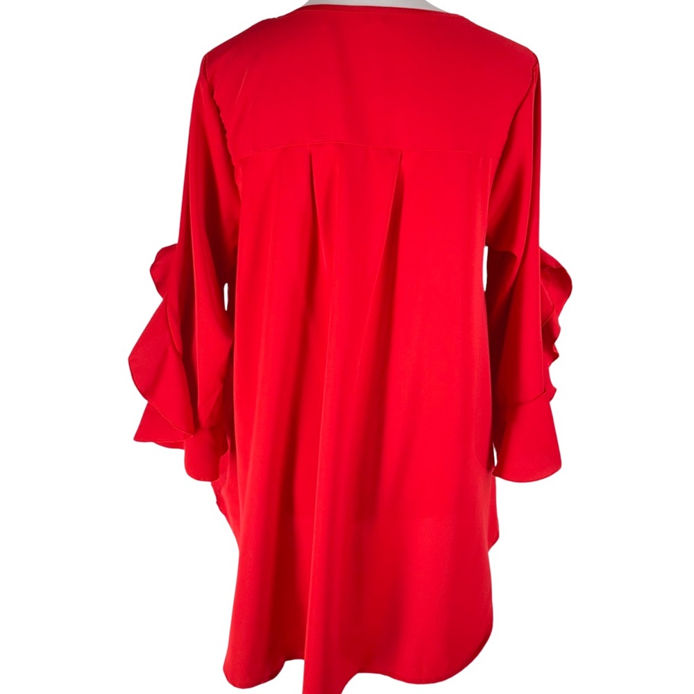 159. Red Ruffle Sleeve Blouse - Picture 4 of 7